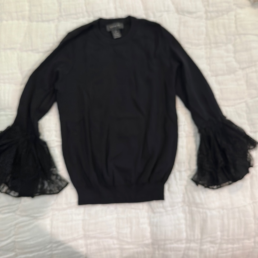 NWT Gracia Black sweater with lacy sleeves